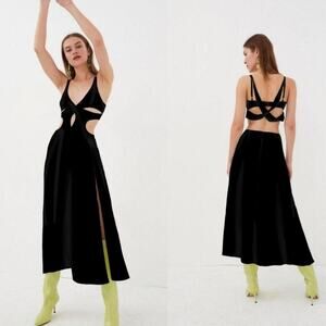 For Love & Lemons Black Yuri Cutout Midi Cocktail Dress Size Medium